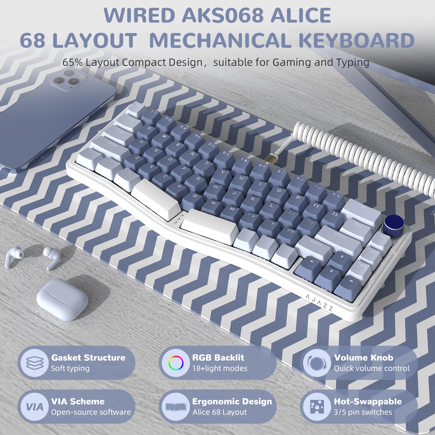 Amazon.com: AKS068 65% Wired Mechanical Gaming Keyboard with